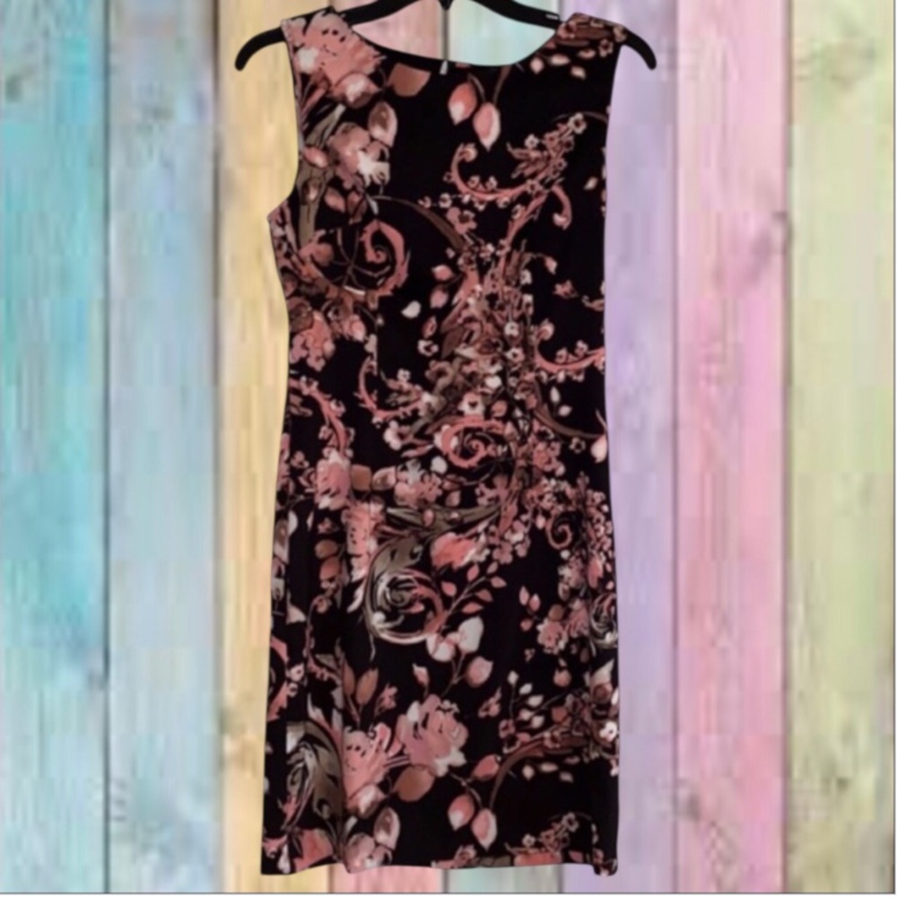 Connected Apparel Black Peach Floral Sleeveless Sheath Dress
